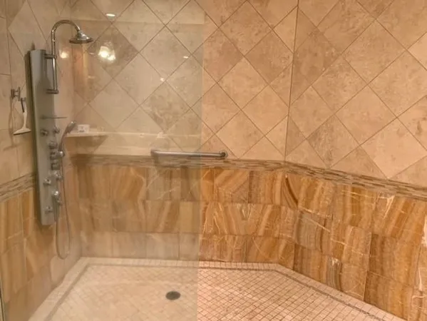 a bathroom with a shower