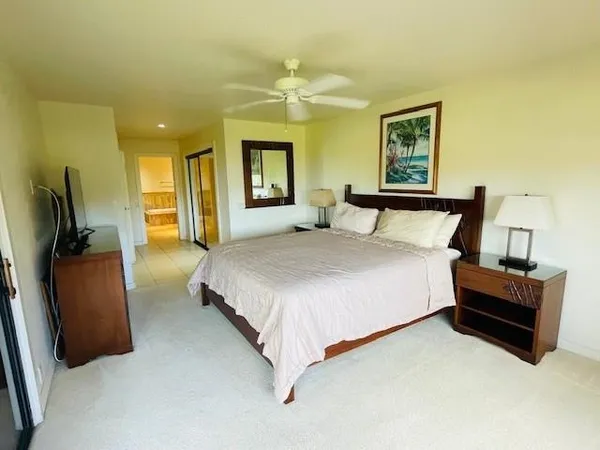 a bedroom with a bed and a television