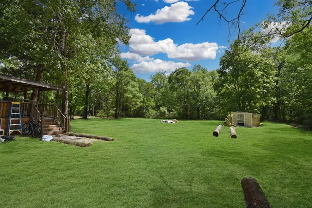 a view of a park with a slide