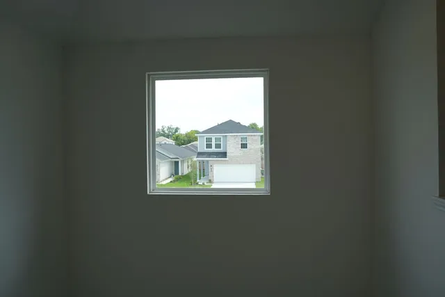 a view of a small space with a window
