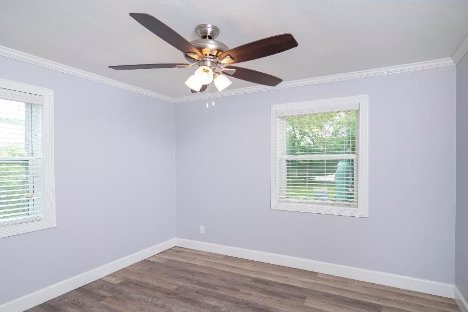 144 Menendez Road St. Augustine, FL 32080 - Photo 13 of 16 Spare room featuring ornamental molding, wood finished floors, and ceiling fan