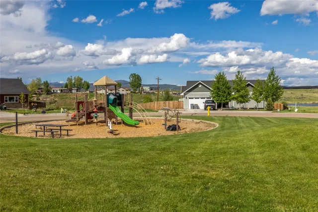 a view of a park with swings