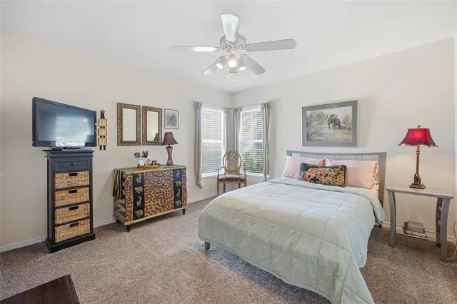 a bedroom with a bed and a television