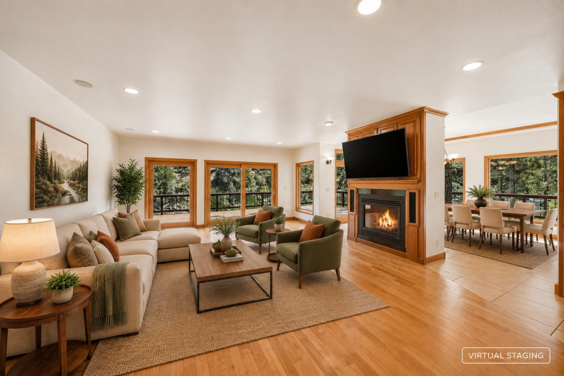 637 Northwest Silver Buckle Road Bend, OR 97703 - Photo 6 of 68 a living room with furniture a fireplace and a flat screen tv