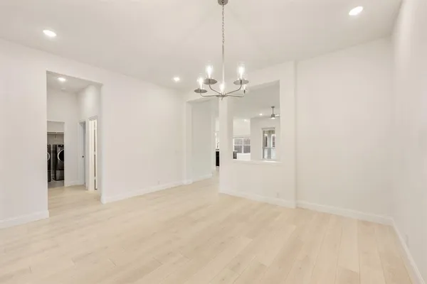 a view of a chandelier in a room