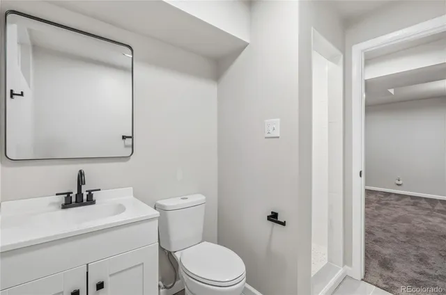 a bathroom with a sink a toilet and a shower