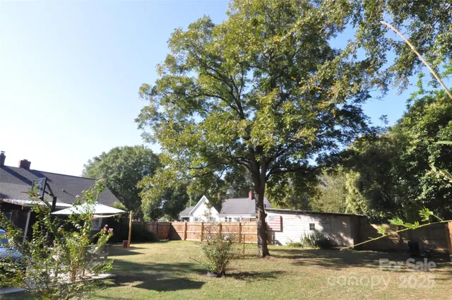 a view of a yard with a tree
