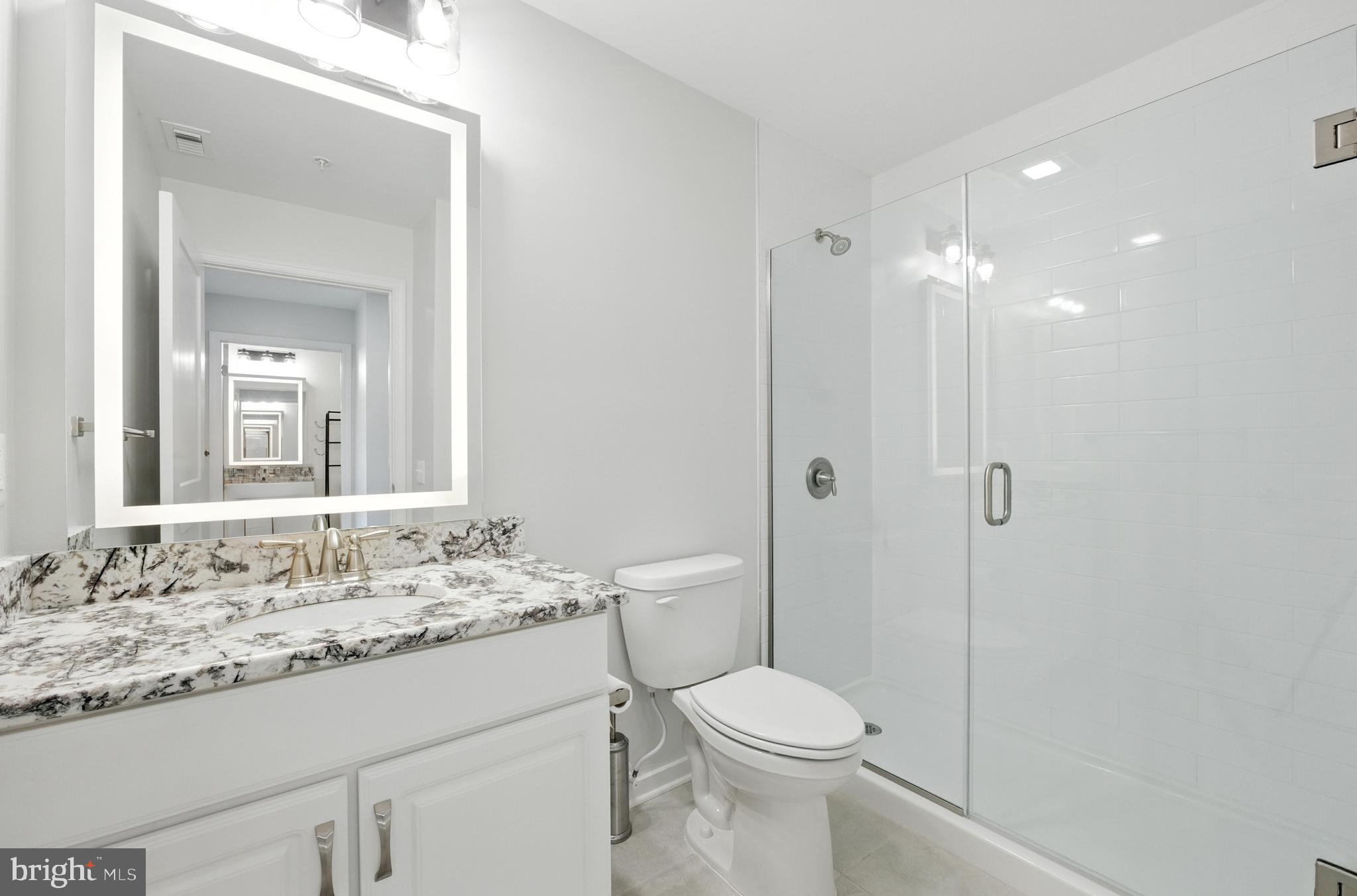 19510 Village Walk, Unit 2205 Montgomery Village, MD 20886 - Photo 19 of 21 a bathroom with a granite countertop sink toilet and shower