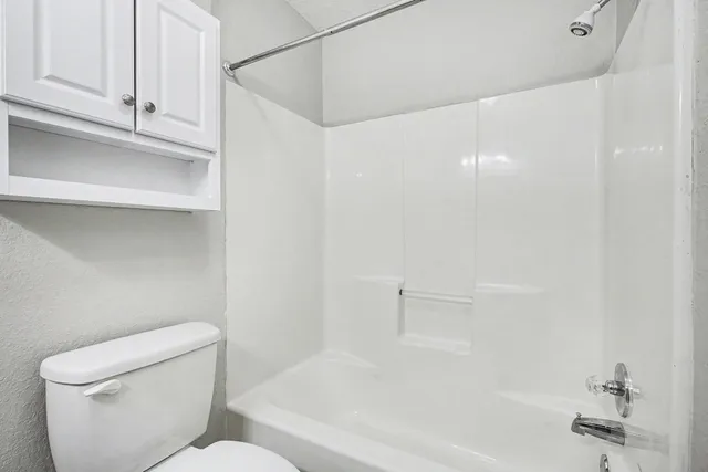 a bathroom with a toilet and bathtub