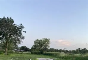 a view of a big yard with a house in the background