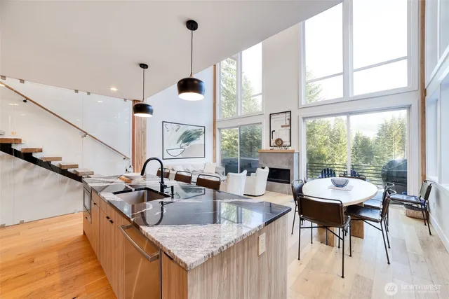 a dining table seating space with furniture and window
