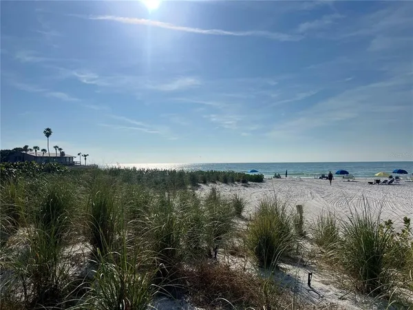 a view of ocean with green space