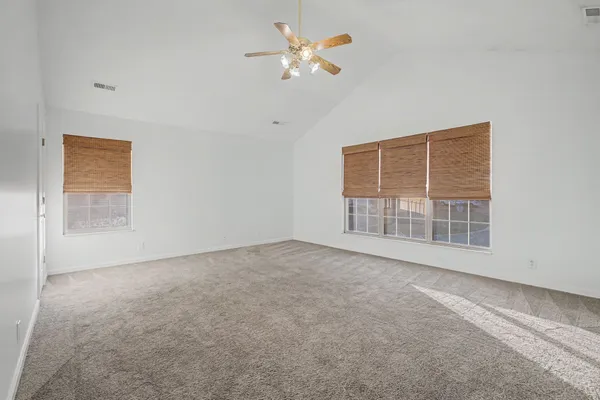 a view of a garage with storage
