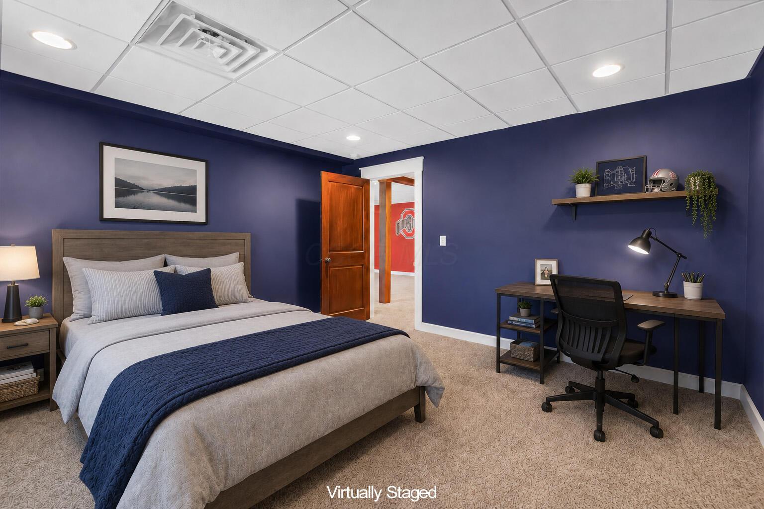 16689 Bailor Road Laurelville, OH 43135 - Photo 52 of 73 • Light sand carpet • Blue painted walls • Can lighting • Acoustic ceiling tiles • Window • No closet