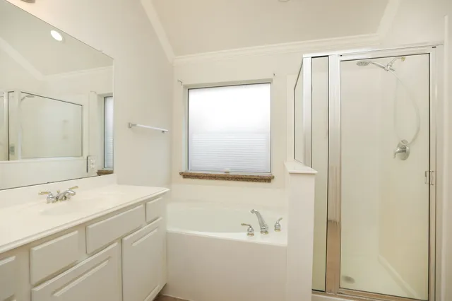 a bathroom with a sink a mirror and a shower