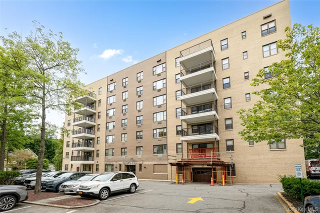 front view of a building with a street