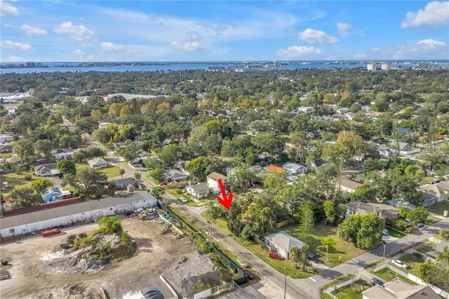 a view of city and green space