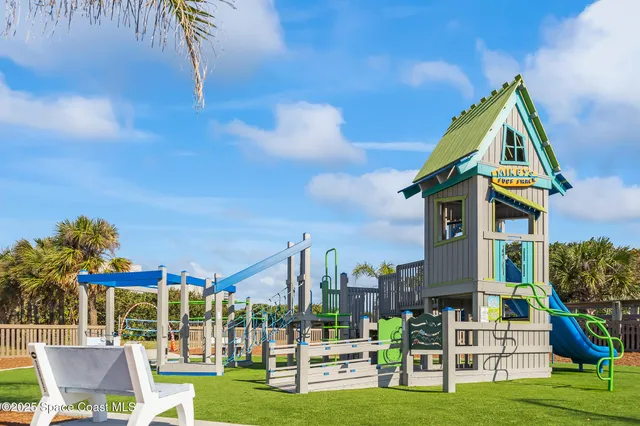 a garden view with a sitting space