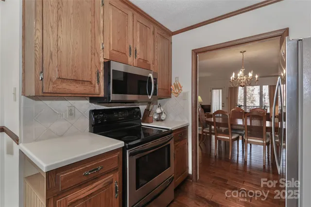 a kitchen with a stove and a microwave