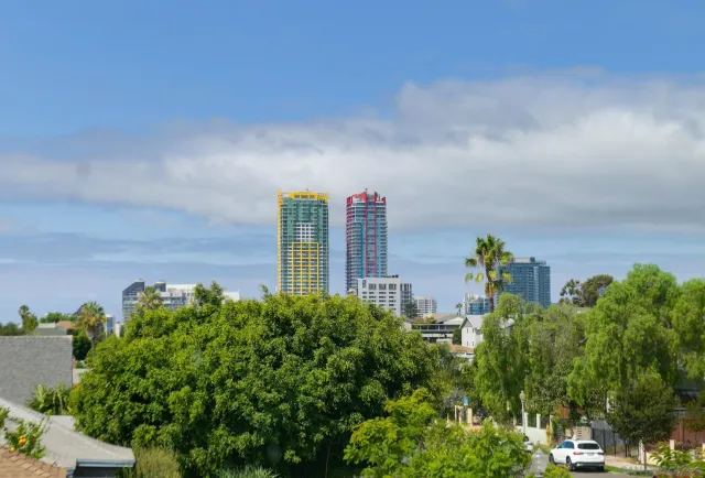view of a city with tall buildings