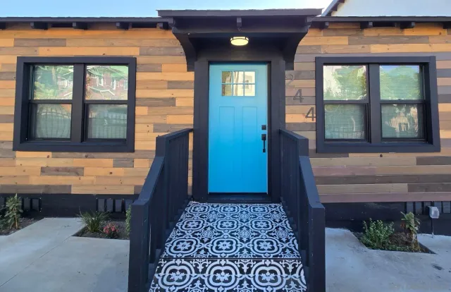 a view of entryway with a wooden door