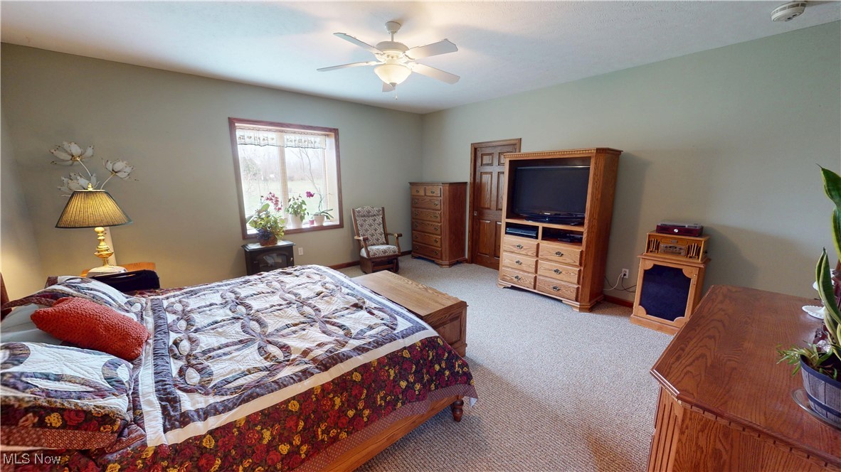 10323 Smith Road Litchfield, OH 44253 - Photo 22 of 50 Bedroom featuring light carpet and a ceiling fan