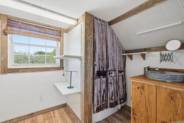 a view of a kitchen from window