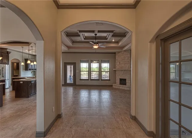 a view of a hall with living room