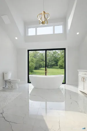 a living room with a large window