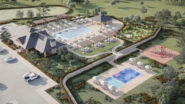 an aerial view of a backyard