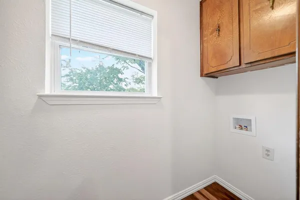 a view of a small space with window