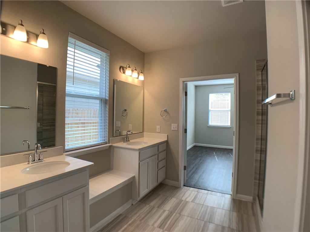 237 Michaelis Drive Leander, TX 78641 - Photo 13 of 23 a bathroom with a double vanity sink and mirror