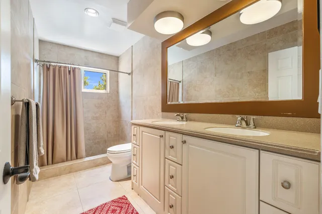 a bathroom with a sink a toilet and a mirror