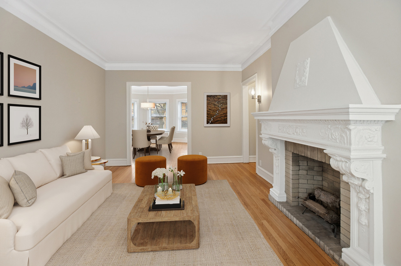 550 West Brompton Avenue, Unit 1S Chicago, IL 60657 - Photo 6 of 28 a living room with furniture and a fireplace