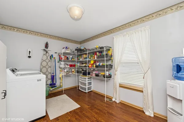 a storage room with washer and dryer