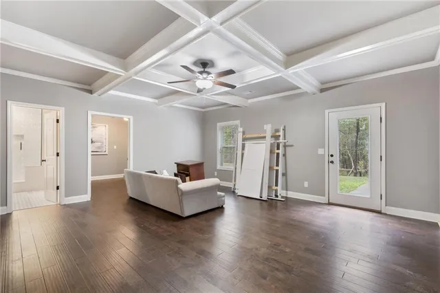 an aerial view of a house with outdoor space