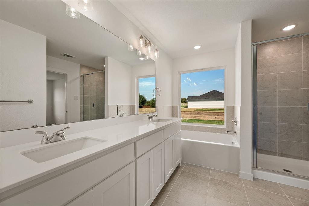 1016 Gatlin Circle Springtown, TX 76082 - Photo 21 of 30 a bathroom with a sink a vanity a mirror and a bathtub