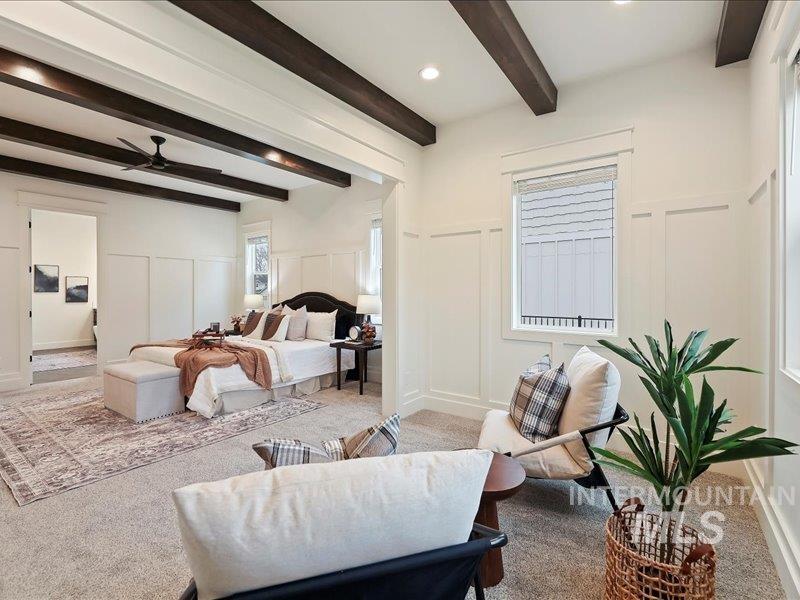 3882 West Haverhill Street Eagle, ID 83616 - Photo 21 of 38 Bedroom with a decorative wall, carpet, and beamed ceiling