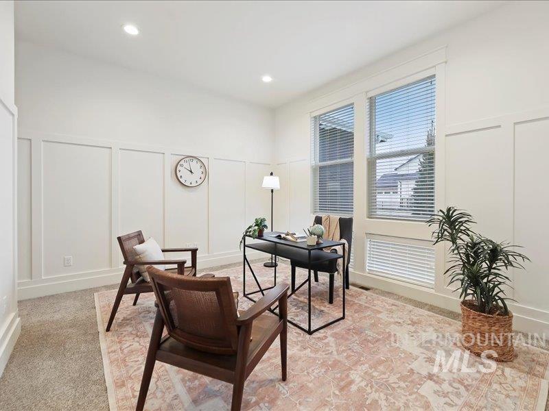 3882 West Haverhill Street Eagle, ID 83616 - Photo 6 of 38 Home office with a decorative wall, recessed lighting, and wainscoting