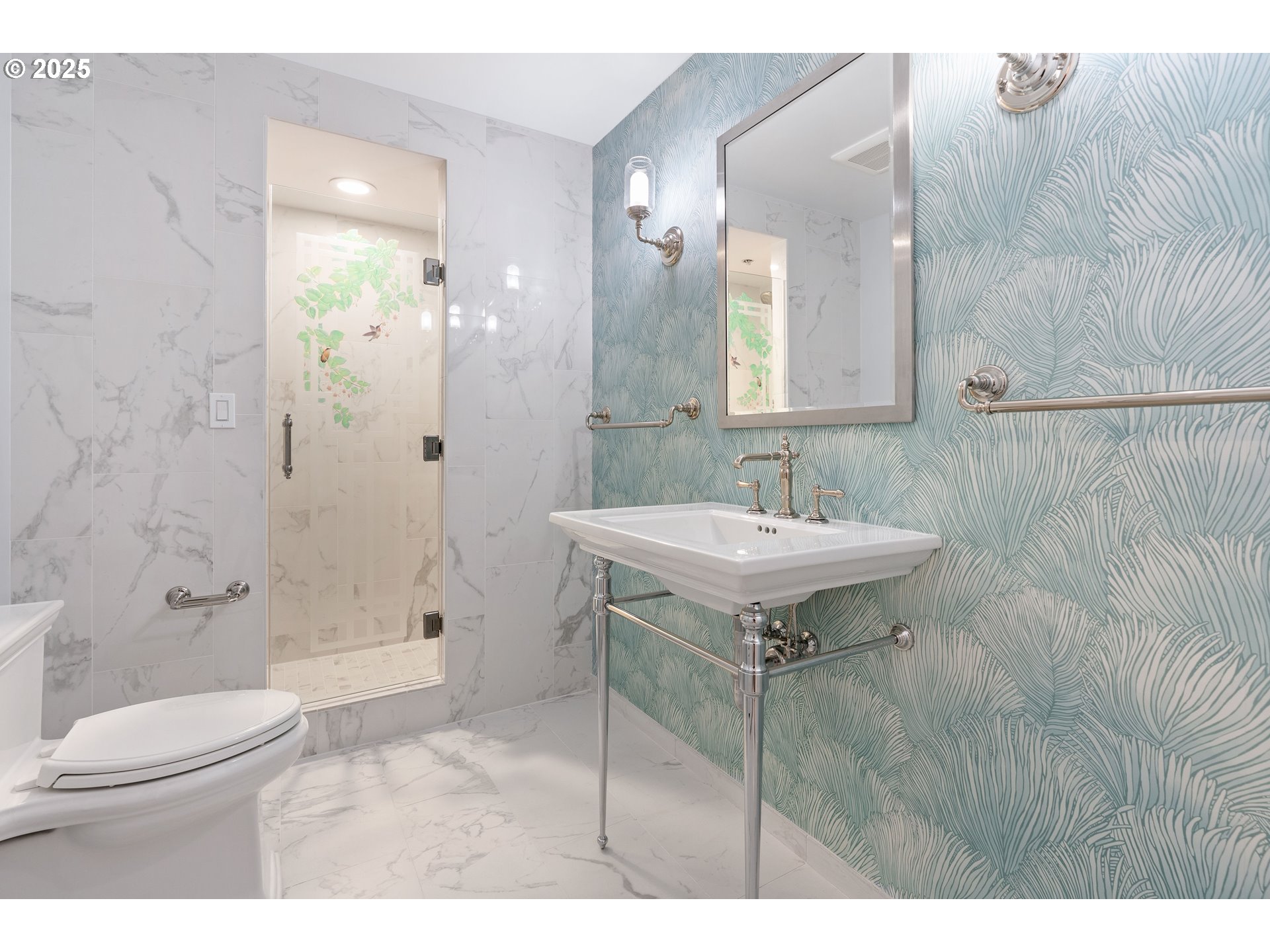 1414 Southwest 3rd Avenue, Unit 2902 Portland, OR 97201 - Photo 27 of 45 a bathroom with a sink toilet a mirror and shower