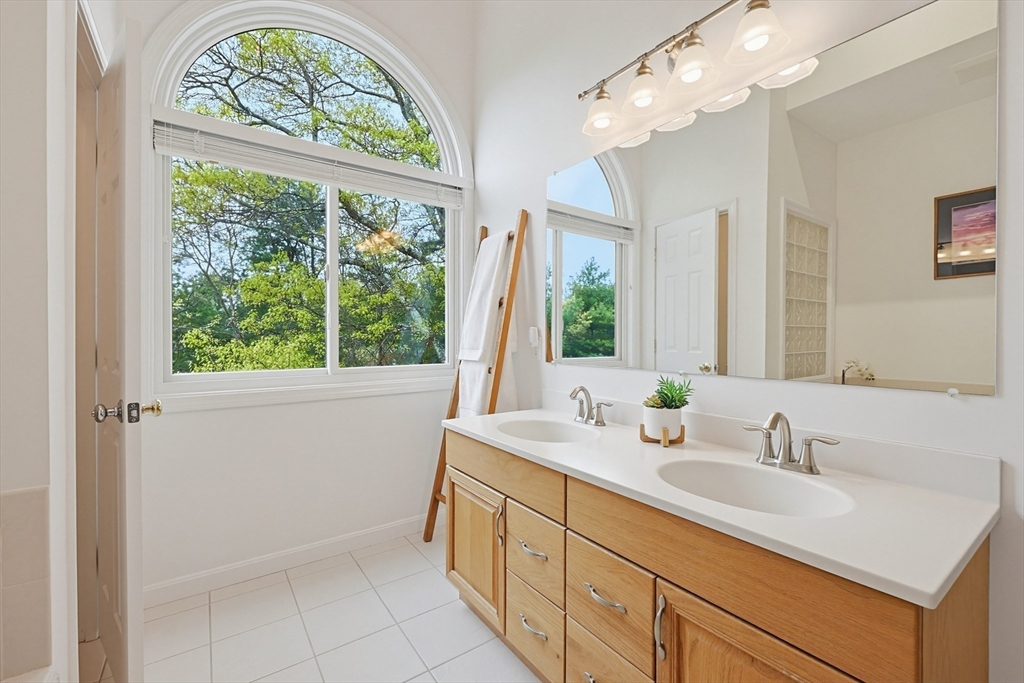3002 Maple Brook Road, Unit 3002 Bellingham, MA 02019 - Photo 24 of 42 a bathroom with a double vanity sink a large mirror and a window