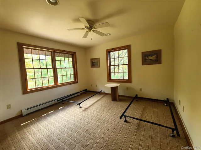 a view of a yard with large tree