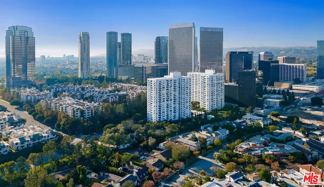 a city view with tall buildings