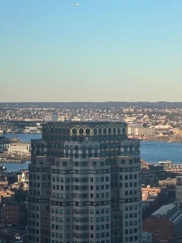 a view of water with a building