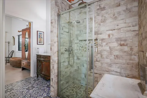 a bathroom with a shower