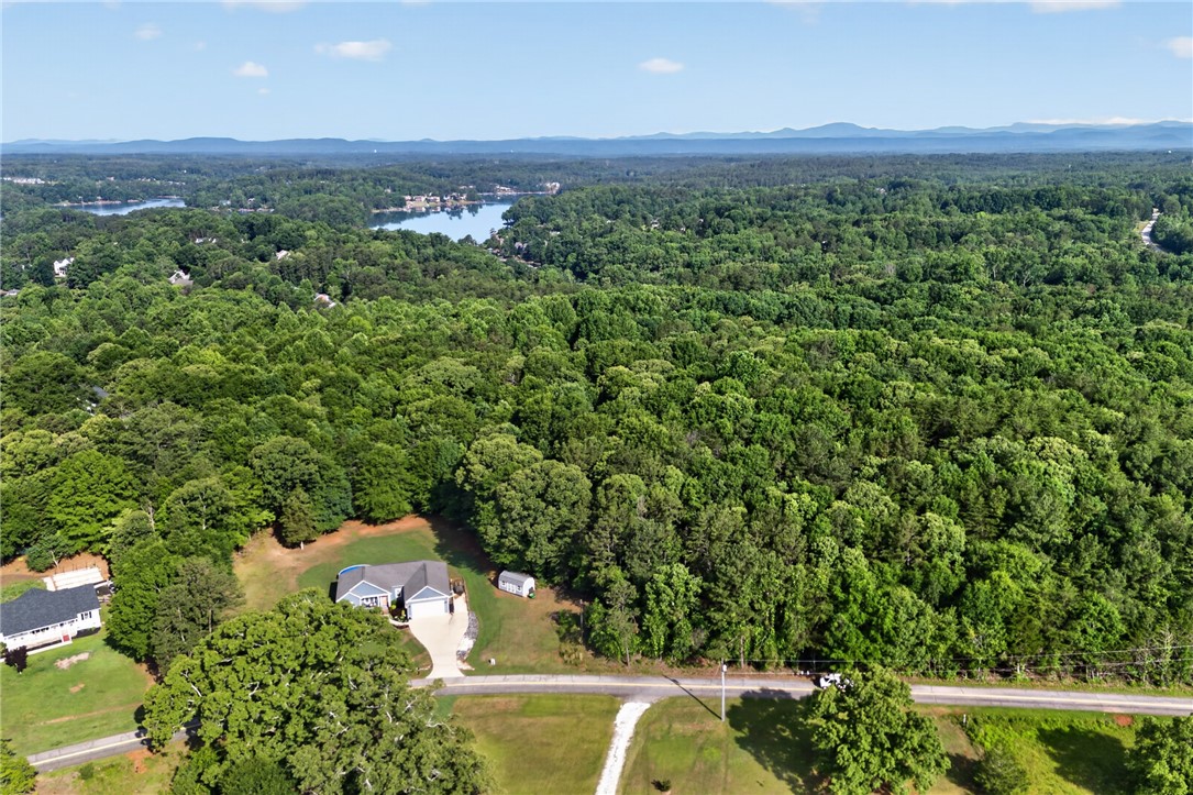 0 Barnes Road Seneca, SC 29672 - Photo 15 of 16 An aerial perspective reveals a serene setting, showcasing a home nestled amidst lush woodlands with a distant lake view.