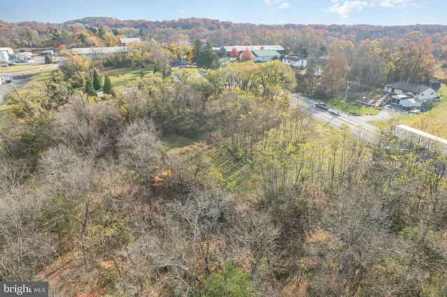 a view of a town with mountains in the background