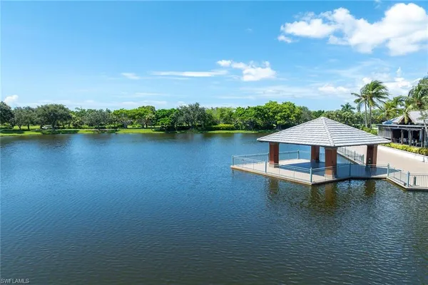 a view of a lake with a outdoor space