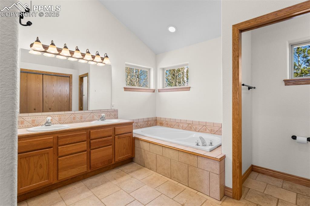 162 Ridge Top Drive Divide, CO 80814 - Photo 19 of 50 a bathroom with a tub sink and mirror