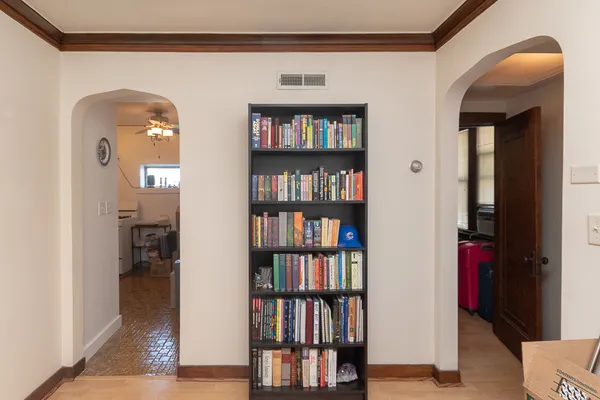 a view of a living room with closet